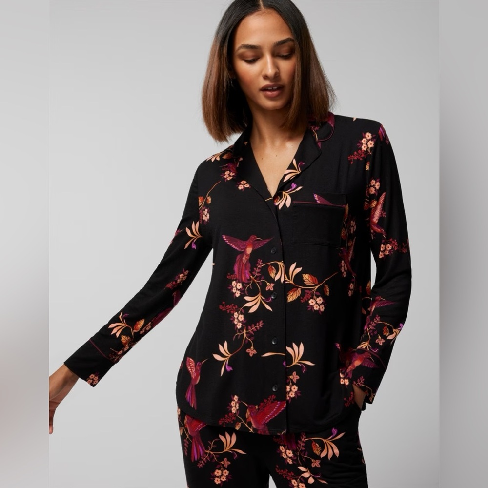 NWT Women’s Soma Long-Sleeve Notch Collar Pajama Top Size L